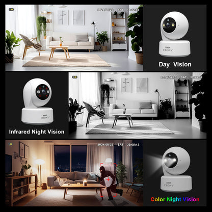 كاميرا أمان داخلية CRONY SH064 بدقة 8 ميجابكسل، كاميرا مراقبة واي فاي مع صوت ثنائي الاتجاه، رؤية ليلية، تتبع بشري، 5G، شبكة مزدوجة، جهاز مراقبة أطفال لاسلكي