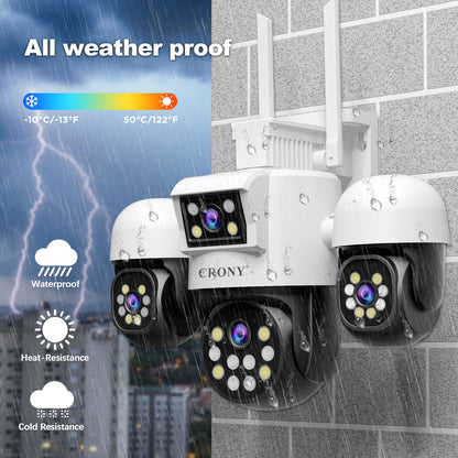 كاميرا أمان داخلية وخارجية CRONY SH069 بعدسة رباعية 1080P PTZ نظام مراقبة مع صوت ثنائي الاتجاه رؤية ليلية ملونة كاملة كشف الحركة إنذار نظام كاميرا واي فاي