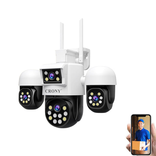 كاميرا أمان داخلية وخارجية CRONY SH069 بعدسة رباعية 1080P PTZ نظام مراقبة مع صوت ثنائي الاتجاه رؤية ليلية ملونة كاملة كشف الحركة إنذار نظام كاميرا واي فاي