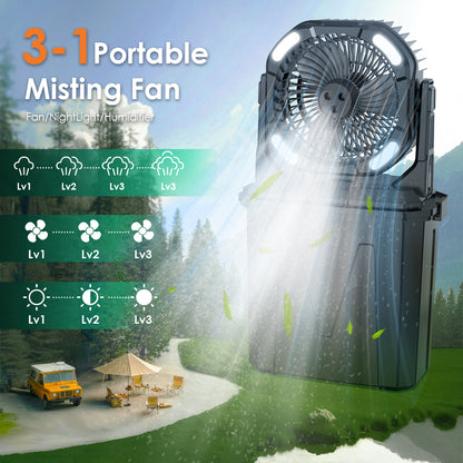 مروحة رش دلو CRONY F913 مروحة رذاذ قابلة لإعادة الشحن مع بطارية 20000mAh ضوء RGB مخرج USB مروحة محمولة للتخييم في الهواء الطلق السفر الاستخدام الطارئ