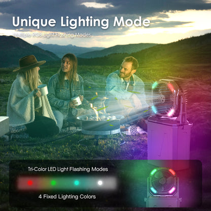 مروحة رش دلو CRONY F913 مروحة رذاذ قابلة لإعادة الشحن مع بطارية 20000mAh ضوء RGB مخرج USB مروحة محمولة للتخييم في الهواء الطلق السفر الاستخدام الطارئ