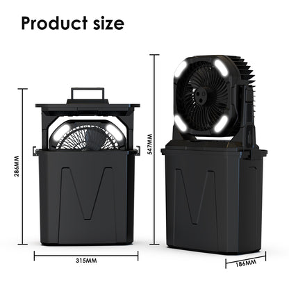 مروحة رش دلو CRONY F913 مروحة رذاذ قابلة لإعادة الشحن مع بطارية 20000mAh ضوء RGB مخرج USB مروحة محمولة للتخييم في الهواء الطلق السفر الاستخدام الطارئ