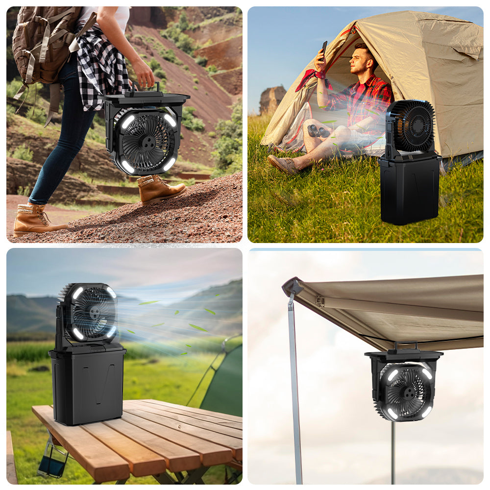 مروحة رش دلو CRONY F913 مروحة رذاذ قابلة لإعادة الشحن مع بطارية 20000mAh ضوء RGB مخرج USB مروحة محمولة للتخييم في الهواء الطلق السفر الاستخدام الطارئ