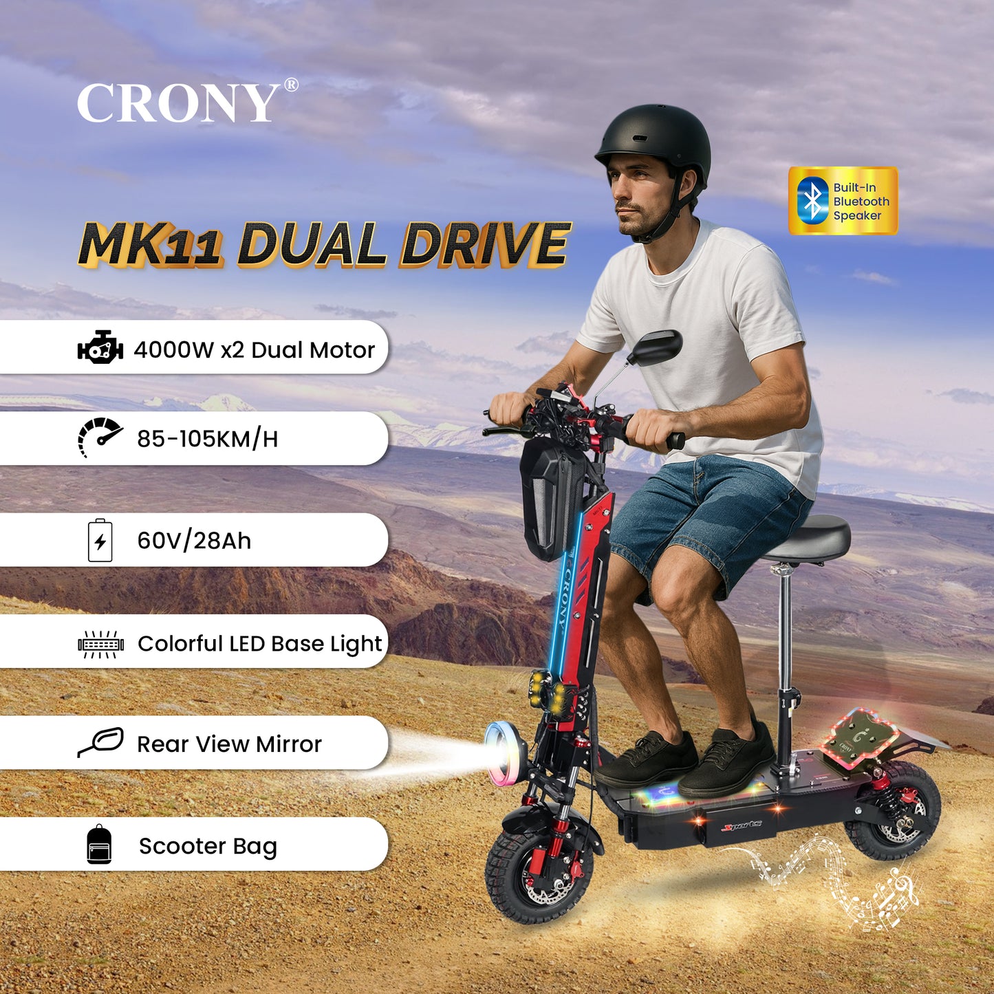 سكوتر كهربائي CRONY MK-11 شاشة LCD كبيرة سكوتر كهربائي