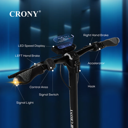 سكوتر كهربائي CRONY T2 للكبار مدى مع تعليق أمامي وخلفي، فرامل قرصية، إطار من الألمنيوم، دراجة كهربائية مع تطبيق