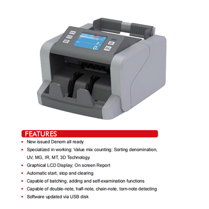 آلة عد النقود CRONY P80 مع عد القيم المختلطة وكشف التزوير وشاشة LCD للأعمال والمصارف ومكاتب العد والتحقق من الأوراق النقدية