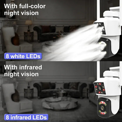 كاميرا مراقبة ثنائية العدسة CRONY A3 واي فاي 4K خارجية داخلية كشف حركة بالذكاء الاصطناعي رؤية ليلية ملونة صوت ثنائي الاتجاه مقاومة للماء كاميرا مراقبة PTZ بزاوية 360° مع ضوء LED بالأشعة تحت الحمراء لتطبيق ICAM365 المنزلي