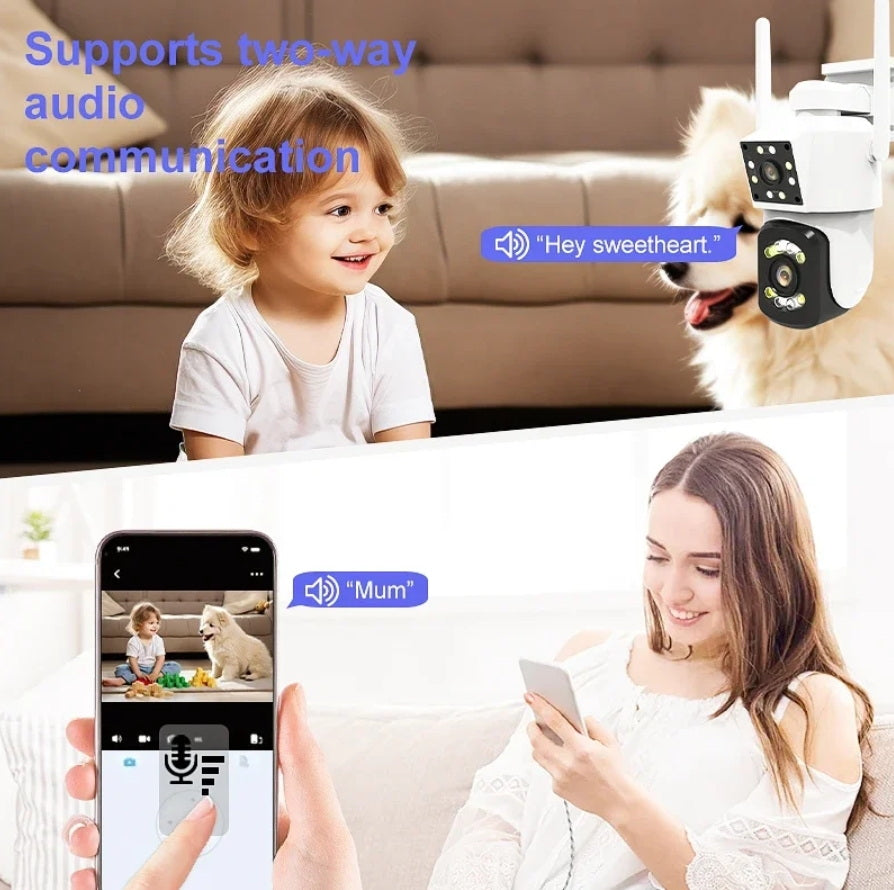 كاميرا مراقبة ثنائية العدسة CRONY A3 واي فاي 4K خارجية داخلية كشف حركة بالذكاء الاصطناعي رؤية ليلية ملونة صوت ثنائي الاتجاه مقاومة للماء كاميرا مراقبة PTZ بزاوية 360° مع ضوء LED بالأشعة تحت الحمراء لتطبيق ICAM365 المنزلي