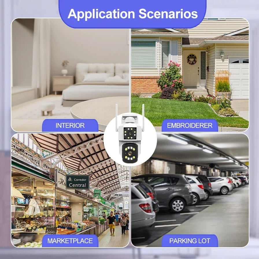 كاميرا مراقبة ثنائية العدسة CRONY A3 واي فاي 4K خارجية داخلية كشف حركة بالذكاء الاصطناعي رؤية ليلية ملونة صوت ثنائي الاتجاه مقاومة للماء كاميرا مراقبة PTZ بزاوية 360° مع ضوء LED بالأشعة تحت الحمراء لتطبيق ICAM365 المنزلي