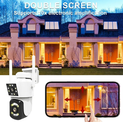 كاميرا مراقبة ثنائية العدسة CRONY A3 واي فاي 4K خارجية داخلية كشف حركة بالذكاء الاصطناعي رؤية ليلية ملونة صوت ثنائي الاتجاه مقاومة للماء كاميرا مراقبة PTZ بزاوية 360° مع ضوء LED بالأشعة تحت الحمراء لتطبيق ICAM365 المنزلي