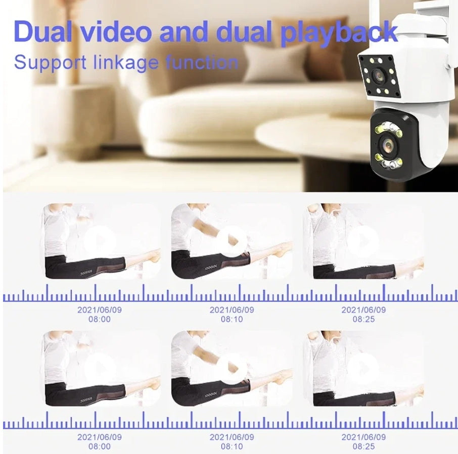 كاميرا مراقبة ثنائية العدسة CRONY A3 واي فاي 4K خارجية داخلية كشف حركة بالذكاء الاصطناعي رؤية ليلية ملونة صوت ثنائي الاتجاه مقاومة للماء كاميرا مراقبة PTZ بزاوية 360° مع ضوء LED بالأشعة تحت الحمراء لتطبيق ICAM365 المنزلي