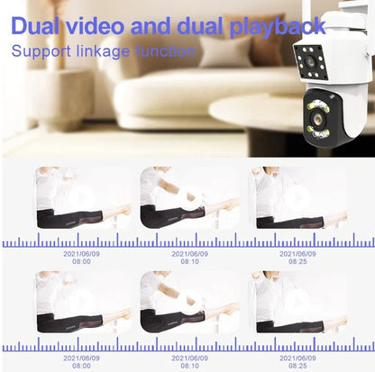 كاميرا مراقبة ثنائية العدسة CRONY A3 واي فاي 4K خارجية داخلية كشف حركة بالذكاء الاصطناعي رؤية ليلية ملونة صوت ثنائي الاتجاه مقاومة للماء كاميرا مراقبة PTZ بزاوية 360° مع ضوء LED بالأشعة تحت الحمراء لتطبيق ICAM365 المنزلي