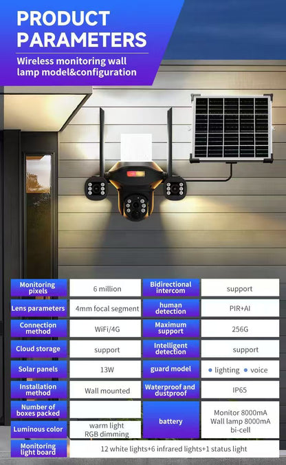 كروني TB02-4G-4K تطبيق V380 PRO ضوء شارع شمسي كاميرا بثلاث رؤوس 4G 5MP مقاوم للماء في الهواء الطلق IP65 عدسة مزدوجة رؤية ليلية صوت ثنائي الاتجاه