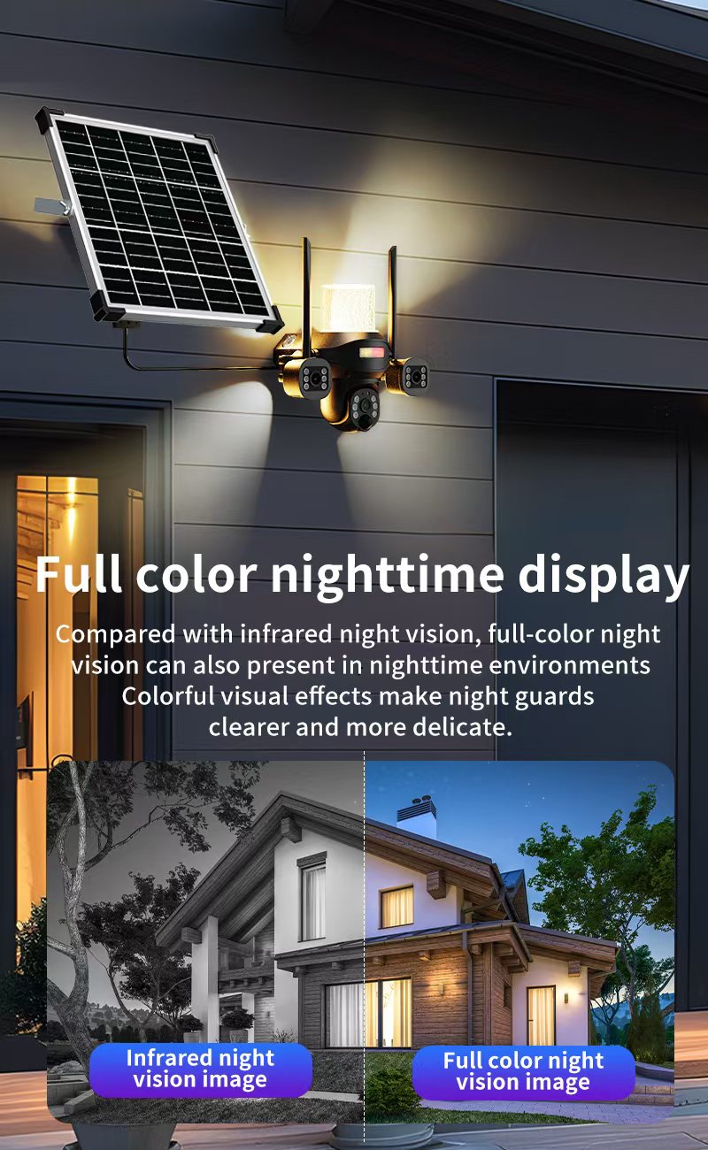 كروني TB02-4G-4K تطبيق V380 PRO ضوء شارع شمسي كاميرا بثلاث رؤوس 4G 5MP مقاوم للماء في الهواء الطلق IP65 عدسة مزدوجة رؤية ليلية صوت ثنائي الاتجاه