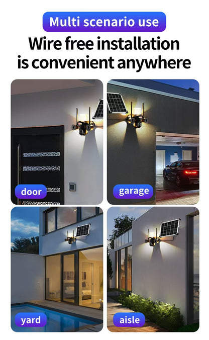 كروني TB02-4G-4K تطبيق V380 PRO ضوء شارع شمسي كاميرا بثلاث رؤوس 4G 5MP مقاوم للماء في الهواء الطلق IP65 عدسة مزدوجة رؤية ليلية صوت ثنائي الاتجاه