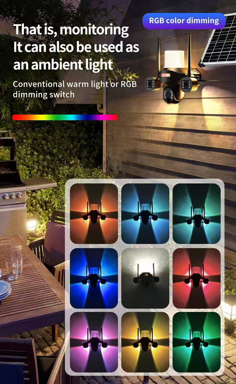 كروني TB02-4G-4K تطبيق V380 PRO ضوء شارع شمسي كاميرا بثلاث رؤوس 4G 5MP مقاوم للماء في الهواء الطلق IP65 عدسة مزدوجة رؤية ليلية صوت ثنائي الاتجاه