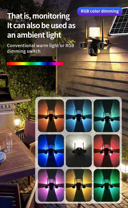 كروني TB02-4G-4K تطبيق V380 PRO ضوء شارع شمسي كاميرا بثلاث رؤوس 4G 5MP مقاوم للماء في الهواء الطلق IP65 عدسة مزدوجة رؤية ليلية صوت ثنائي الاتجاه