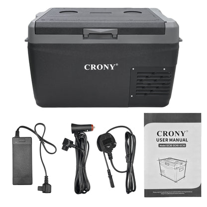 CRONY GC30 Portable Car Refrigerator 29L, 12V/24V DC & 100-220V AC Electric Cooler, -20°C to 20°C Temperature Range, LED Control Panel, Interior LED Light, Bottle Opener & Cup Holder, 1-Year Warranty