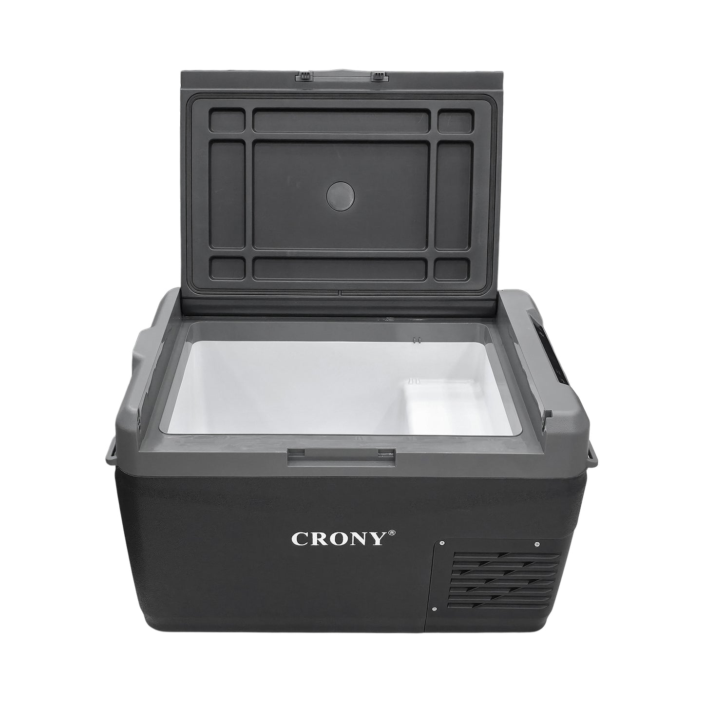 CRONY GC30 Portable Car Refrigerator 29L, 12V/24V DC & 100-220V AC Electric Cooler, -20°C to 20°C Temperature Range, LED Control Panel, Interior LED Light, Bottle Opener & Cup Holder, 1-Year Warranty