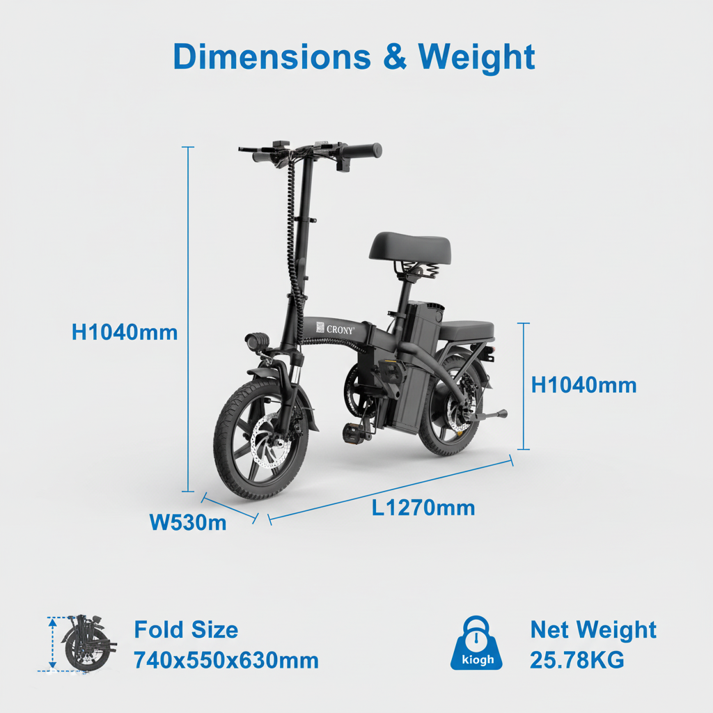 دراجة كهربائية مدمجة كروني A5F بعجلة 14 بوصة قابلة للطي، بمحرك 350 واط للسفر والتنقل في المدينة