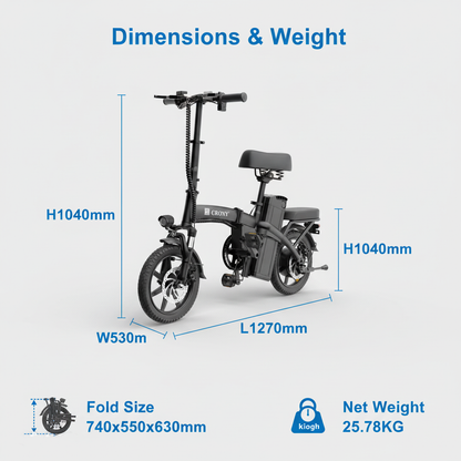 دراجة كهربائية مدمجة كروني A5F بعجلة 14 بوصة قابلة للطي، بمحرك 350 واط للسفر والتنقل في المدينة