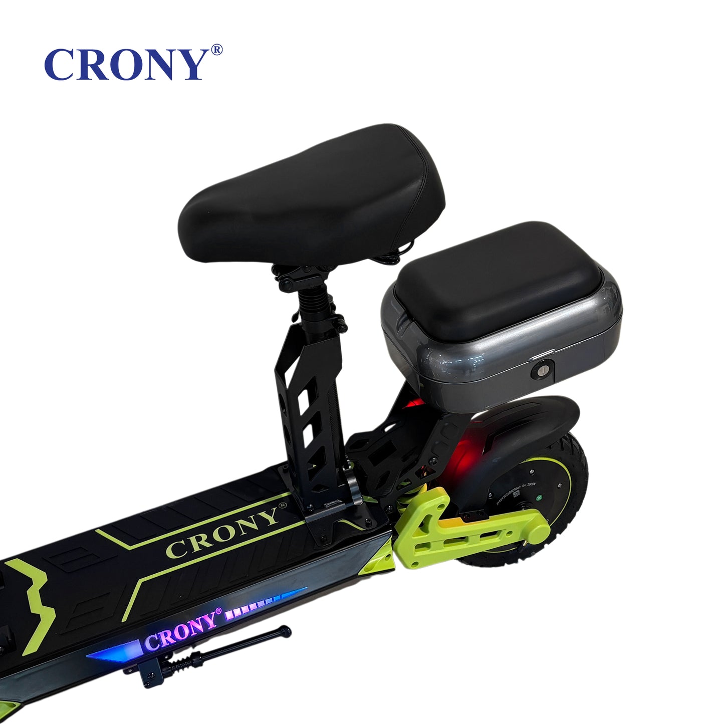 CRONY D2 Dual Motor Electric Scooter with Seat, 4000W (2000W x2), 48V 18.2Ah Battery, 45-60KM Range, Up to 70KM/H, 10-Inch Tires, Front & Rear Suspension, Disc Brakes, LED Lights, Bluetooth APP, Green