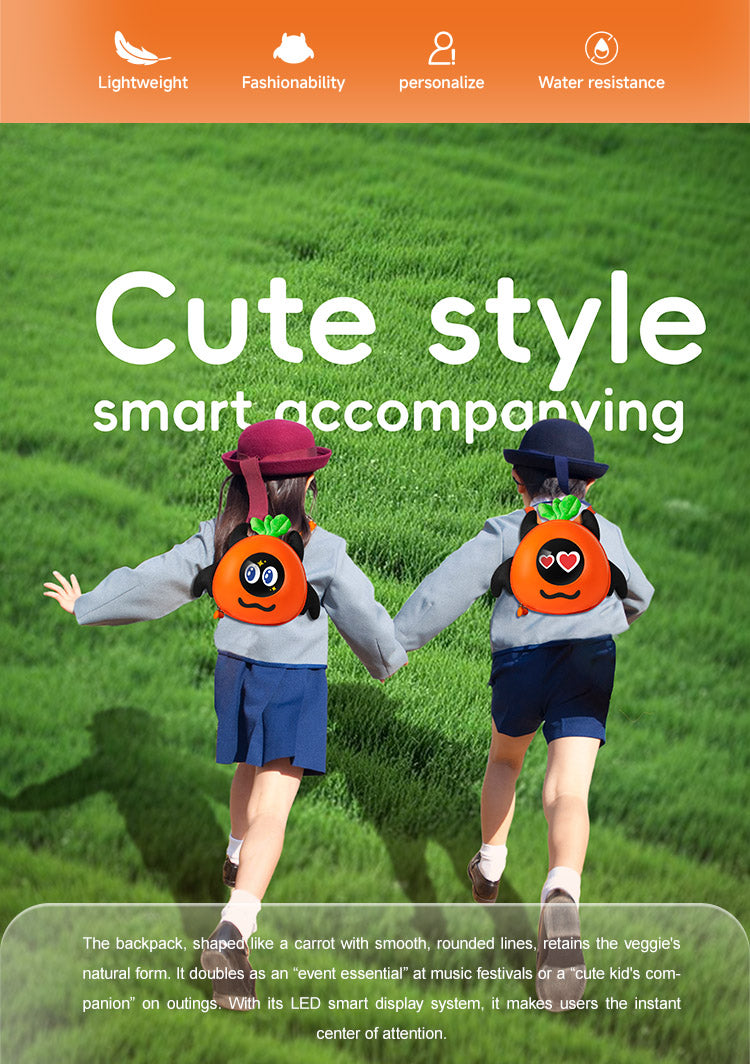 حقيبة ظهر CRONY Carrot LED ذكية لعرض البكسل الفني حقيبة ظهر قابلة للبرمجة عبر البلوتوث مع شاشة LED بحجم 32x32 عرض نصوص ورسوم متحركة مخصصة للسفر والمدرسة والتنقل هدايا تقنية