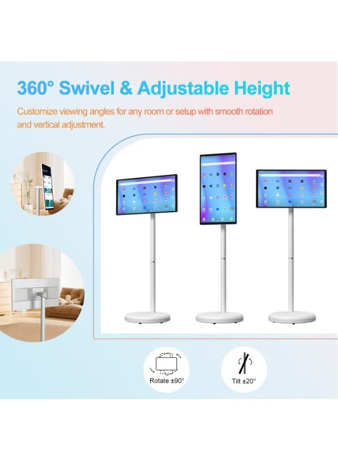 CRONY VLH D01 21.5 Inch Smart Portable TV, 1080P Touch Screen Monitor on Rolling Wheels, 8MP Camera, EDLA-Certified, 6GB RAM 128GB Storage, 4-6H Battery, Rotatable Screen with Stand, Wireless Casting