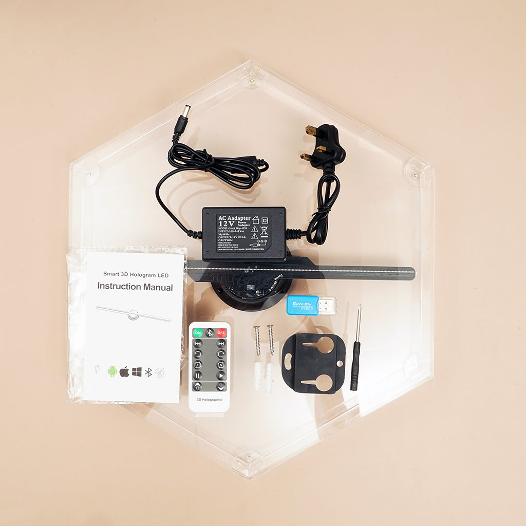 شاشة مروحة CRONY بحجم 32 سم مع غطاء حماية سداسي الجوانب ومروحة LED ثلاثية الأبعاد الهولوجرافية