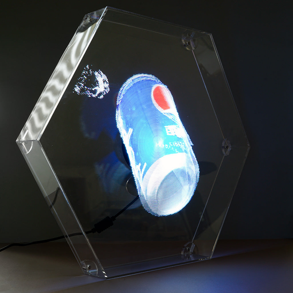 شاشة مروحة CRONY بحجم 32 سم مع غطاء حماية سداسي الجوانب ومروحة LED ثلاثية الأبعاد الهولوجرافية