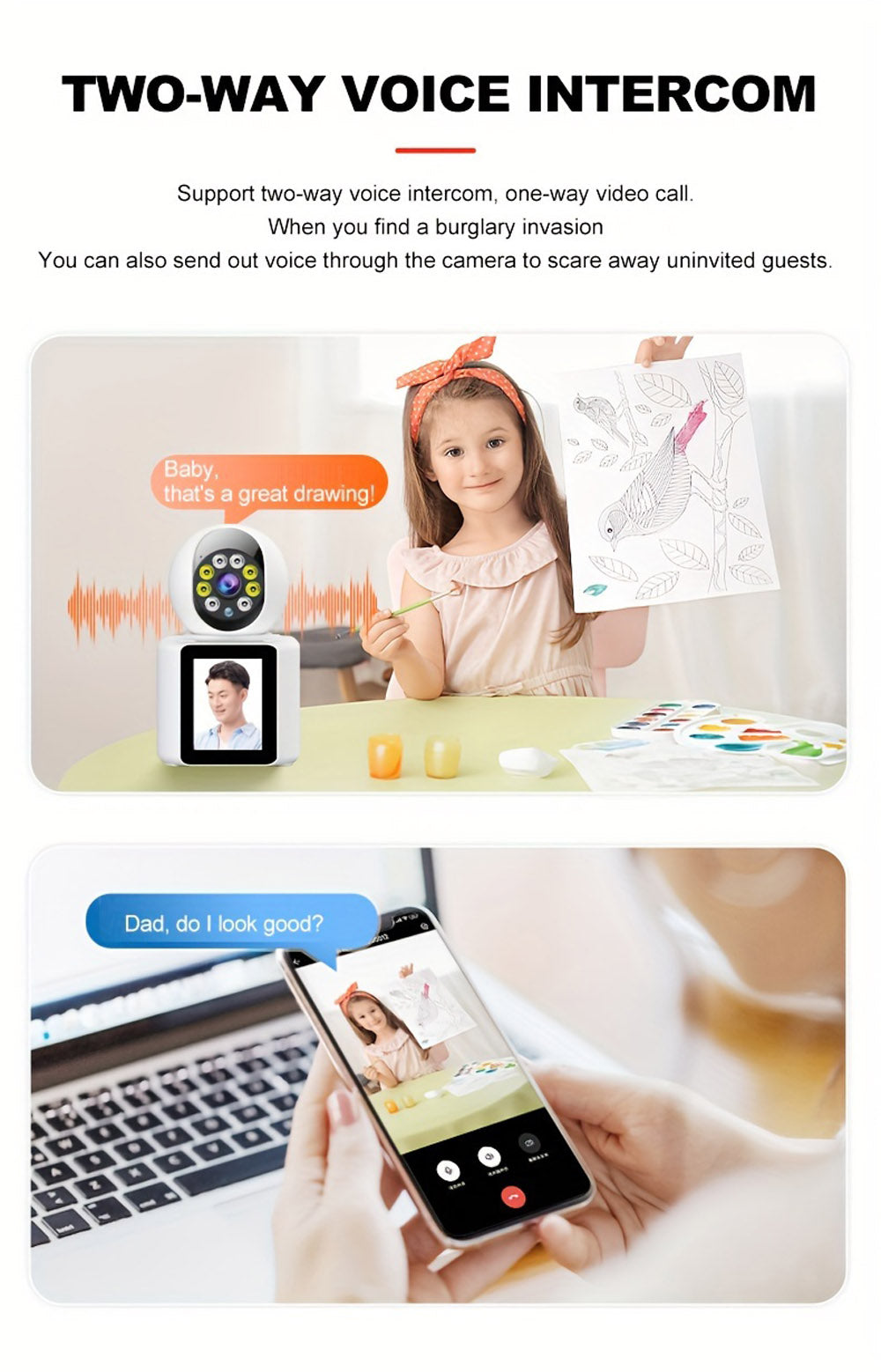 كروني IV-20 V360Pro تطبيق مكالمات فيديو 1080P كاميرا واي فاي عالية الدقة مكالمات فيديو بنقرة واحدة رؤية ليلية بالأشعة تحت الحمراء كاميرا مراقبة طفل بالفيديو