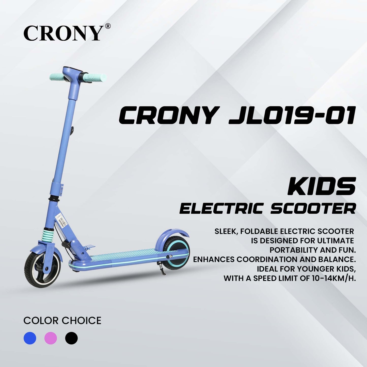 سكوتر كهربائي للأطفال CRONY JL019-01 شاشة LED هيكل قابل للطي بخطوة واحدة