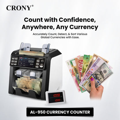 جهاز التحقق من الأوراق النقدية CRONY AL-950 لفرز النقود متعددة العملات وجهاز عد وفرز النقود المحمولة