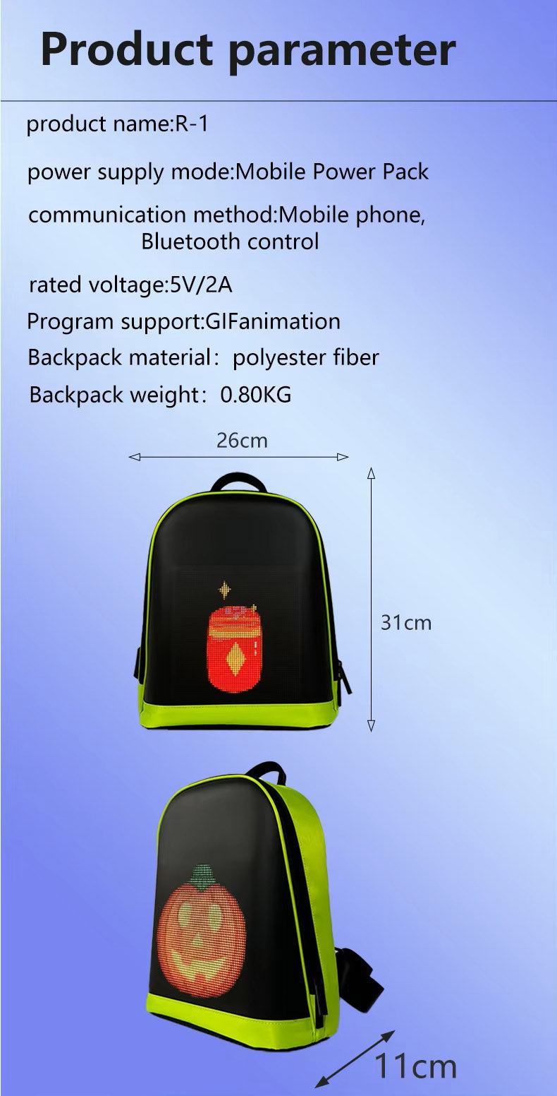 CRONY LED display backpack R1 motorcycle backpack with customizable programmable smart light-up digital display