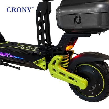 CRONY D2 Dual Motor Electric Scooter with Seat, 4000W (2000W x2), 48V 18.2Ah Battery, 45-60KM Range, Up to 70KM/H, 10-Inch Tires, Front & Rear Suspension, Disc Brakes, LED Lights, Bluetooth APP, Green