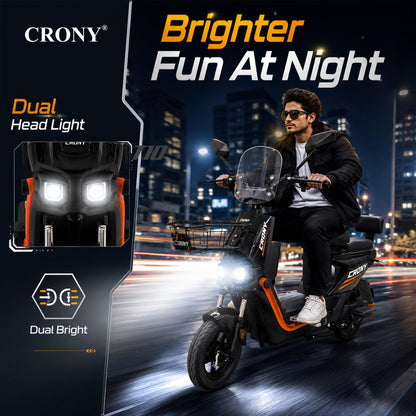 CRONY T10 Tank Electric Scooter, 800W Motor, 48V 20Ah Detachable Battery, 40–60 km/h Top Speed, 40–50 km Range, Dual Seat, Front & Rear Suspension, LCD Display, Front Basket & Bluetooth Speaker