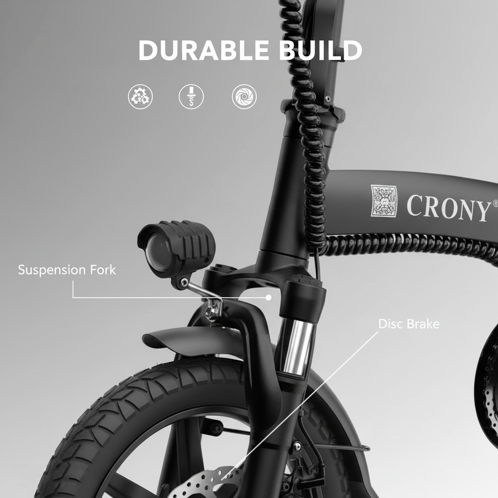 دراجة كهربائية مدمجة كروني A5F بعجلة 14 بوصة قابلة للطي، بمحرك 350 واط للسفر والتنقل في المدينة