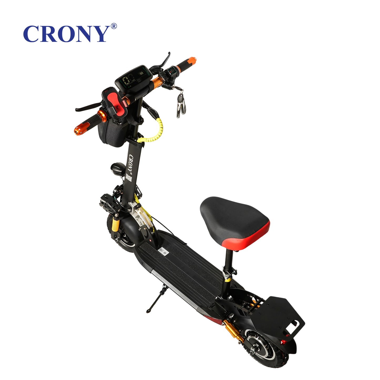 CRONY V10+ PRO Electric Scooter – 1500W Motor, 48V 13Ah Battery, Up to 68 KM/H Speed, 25–35 KM Range, 10-Inch Off-Road Tires, Front & Rear Suspension, Foldable Aluminum Frame, Triple LED Headlights, Bluetooth Speaker, Phone Holder & Rearview Mirrors