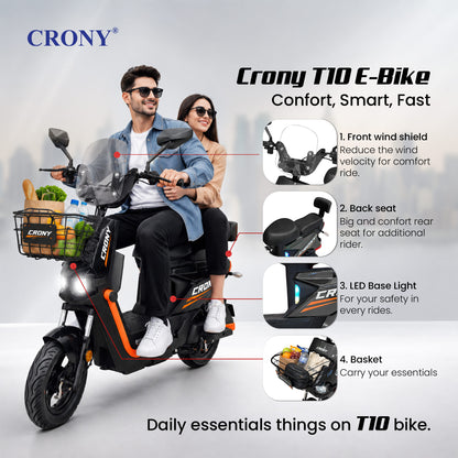 CRONY T10 Tank Electric Scooter, 800W Motor, 48V 20Ah Detachable Battery, 40–60 km/h Top Speed, 40–50 km Range, Dual Seat, Front & Rear Suspension, LCD Display, Front Basket & Bluetooth Speaker