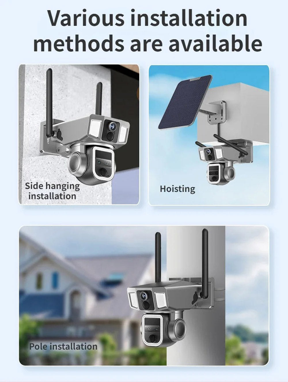 كاميرا مراقبة CRONY Y7A 4G-WiFi-4K-8MP(10X) بعدسة ثلاثية شمسية مع لوحة شمسية 9 واط