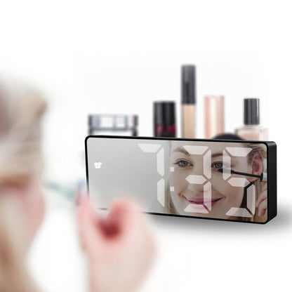 ساعة إلكترونية بيضاء CRONY GH0712 ساعة منبه رقمية ساعة منبه رقمية LED ساعة طاولة مرآة كابل USB ساعة منبه نهاية المنبه 12/24 ساعة غفوة تحكم صوتي عرض درجة الحرارة