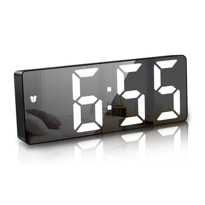 ساعة إلكترونية بيضاء CRONY GH0712 ساعة منبه رقمية ساعة منبه رقمية LED ساعة طاولة مرآة كابل USB ساعة منبه نهاية المنبه 12/24 ساعة غفوة تحكم صوتي عرض درجة الحرارة