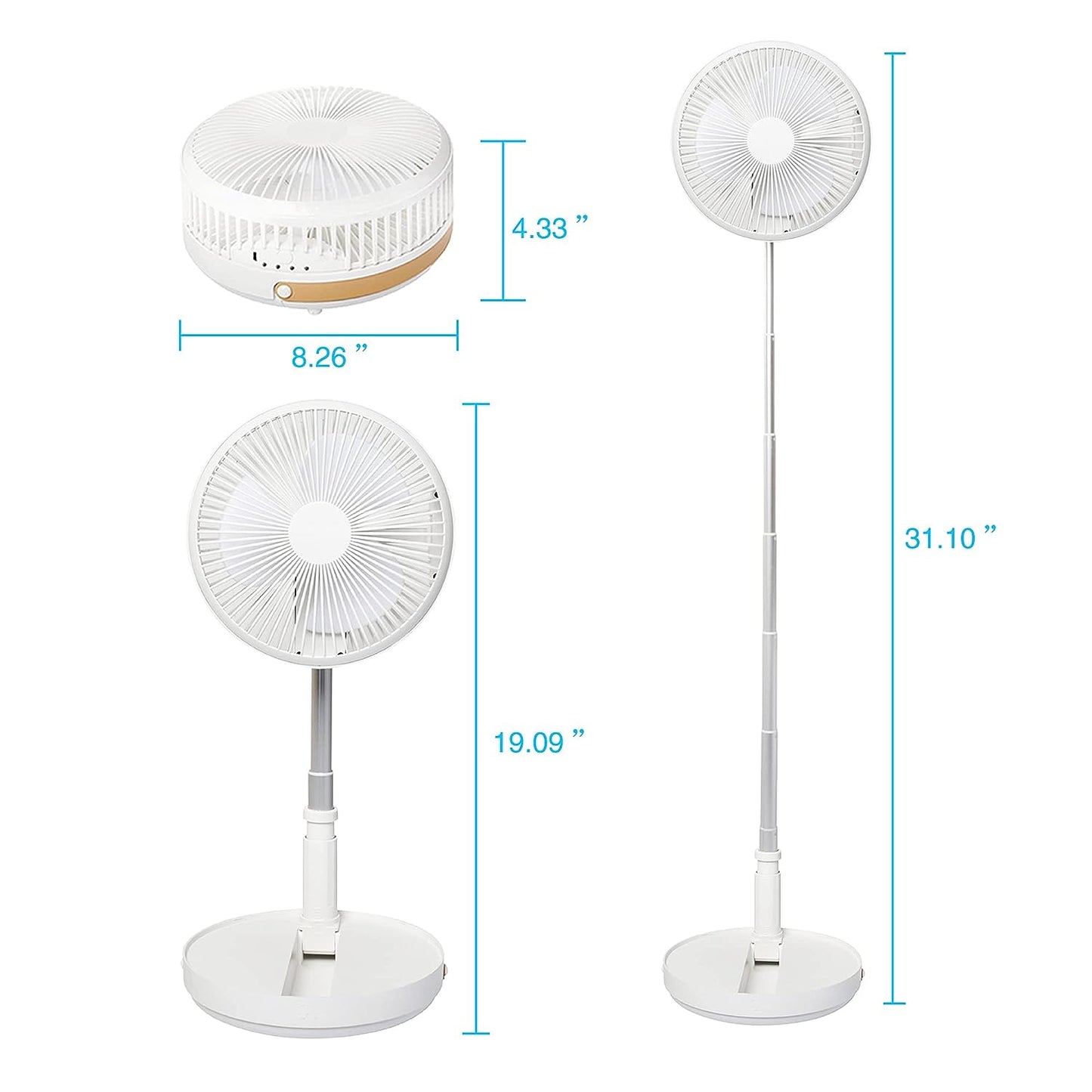 KY-19107 مروحة مكتبية تلسكوبية صغيرة قابلة للتمديد، مدمجة، قابلة للطي، وطاولة سطح مكتب