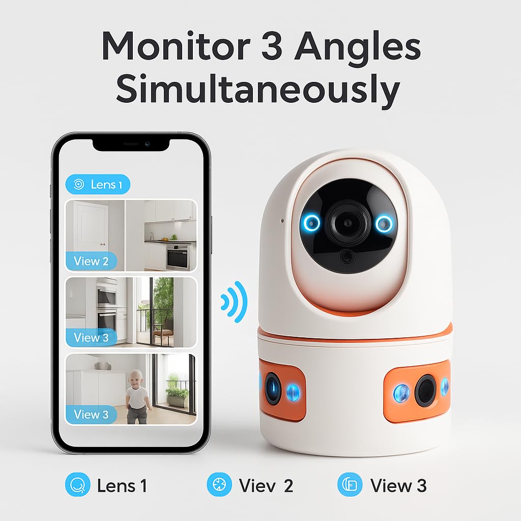 CRONY JF3M Wireless Security Camera Triple Lens PTZ WiFi Indoor Outdoor Home Surveillance 6MP Night Vision Motion Detection