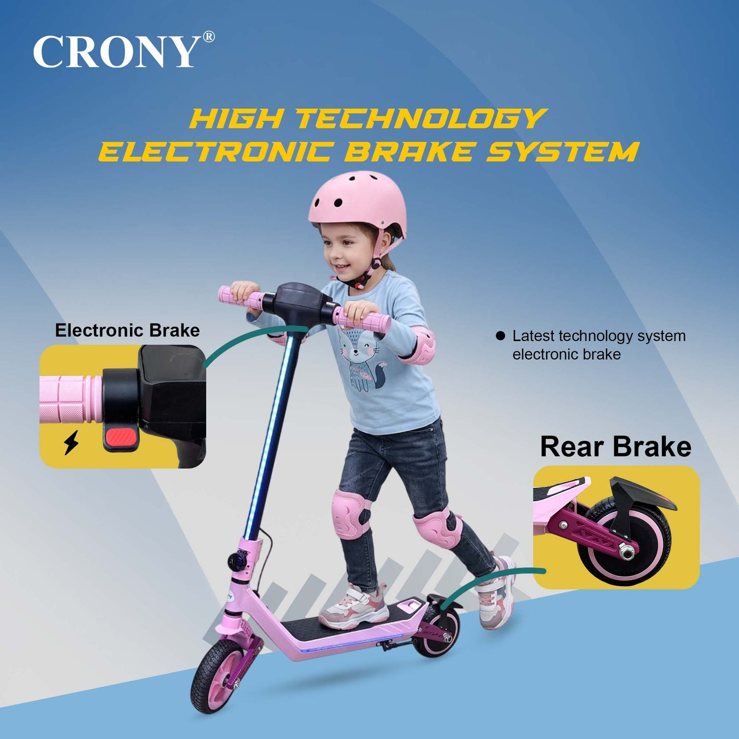 CRONY E72 Dual-Shock Electric Scooter for Kids, Pink, 150W Motor, 24V 2.6Ah Battery, 8-12KM/H Speed, 5-10KM Range, Front & Rear Suspension, LED Display, Easy Folding, 1 Year Motor Warranty