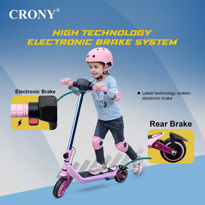 CRONY E72 Dual-Shock Electric Scooter for Kids, Pink, 150W Motor, 24V 2.6Ah Battery, 8-12KM/H Speed, 5-10KM Range, Front & Rear Suspension, LED Display, Easy Folding, 1 Year Motor Warranty