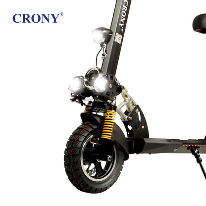 CRONY V10+ PRO Electric Scooter – 1500W Motor, 48V 13Ah Battery, Up to 68 KM/H Speed, 25–35 KM Range, 10-Inch Off-Road Tires, Front & Rear Suspension, Foldable Aluminum Frame, Triple LED Headlights, Bluetooth Speaker, Phone Holder & Rearview Mirrors