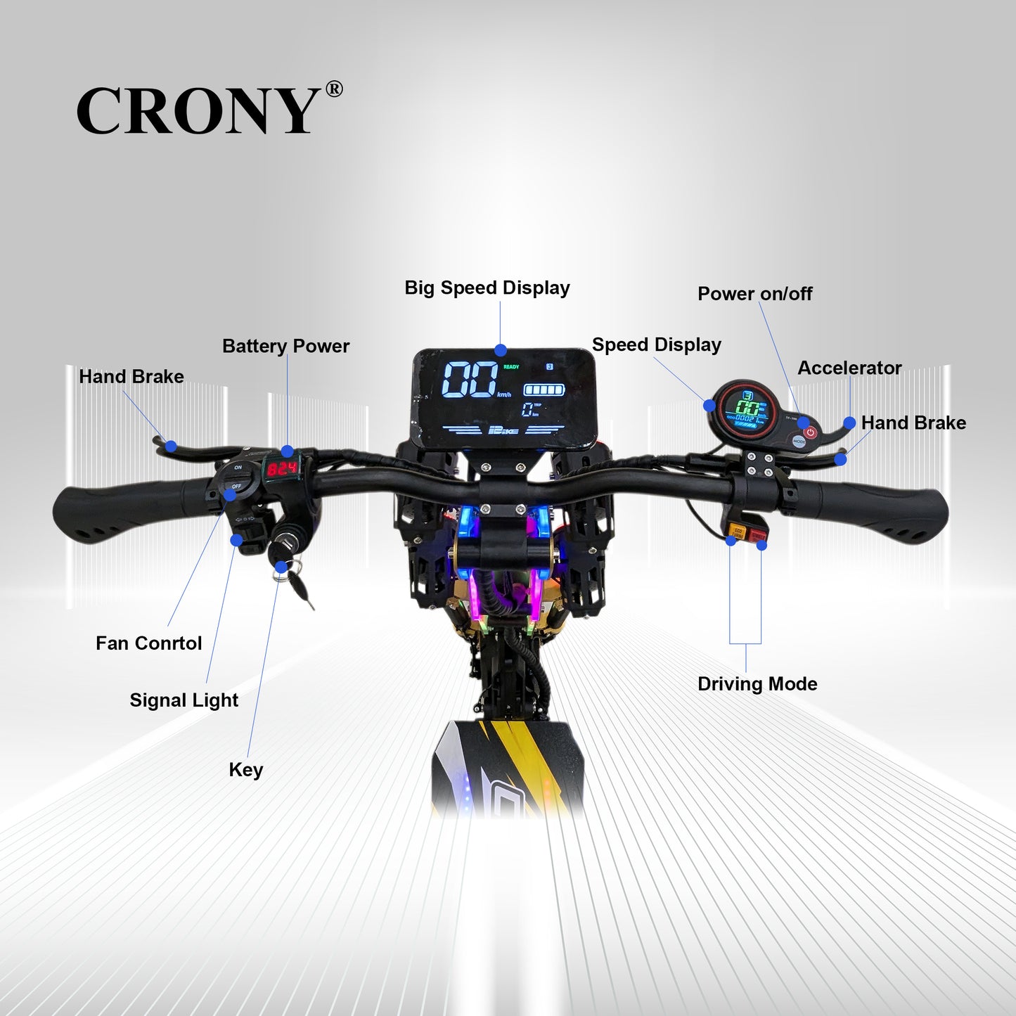 سكوتر كهربائي CRONY GT13 مع فرامل قرصية وتعليق أمامي/خلفي وتكوين عالي السكوتر الكهربائي