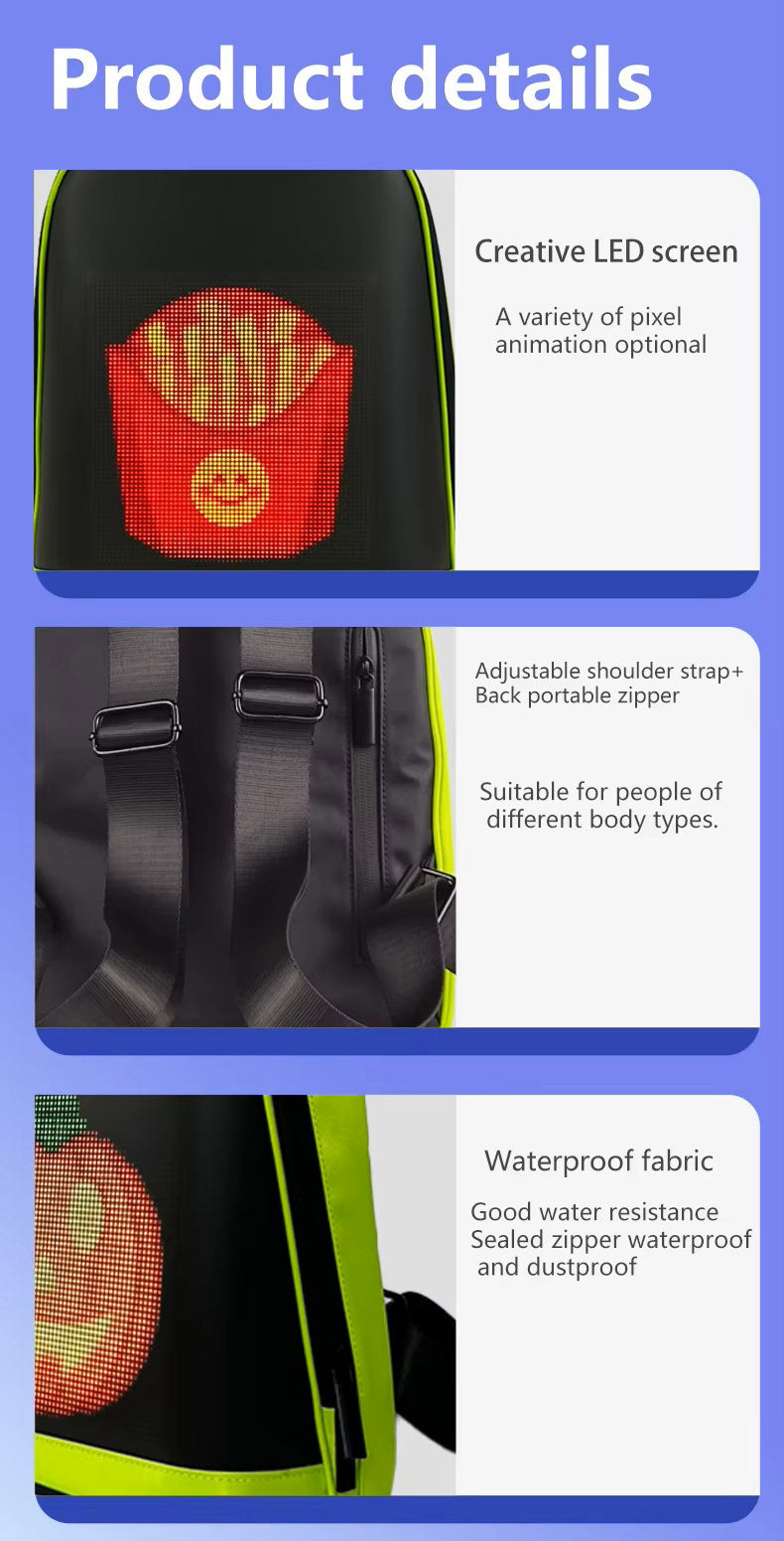 CRONY LED display backpack R1 motorcycle backpack with customizable programmable smart light-up digital display