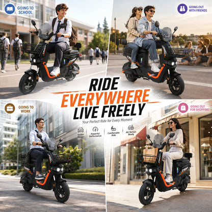 CRONY T10 Tank Electric Scooter, 800W Motor, 48V 20Ah Detachable Battery, 40–60 km/h Top Speed, 40–50 km Range, Dual Seat, Front & Rear Suspension, LCD Display, Front Basket & Bluetooth Speaker